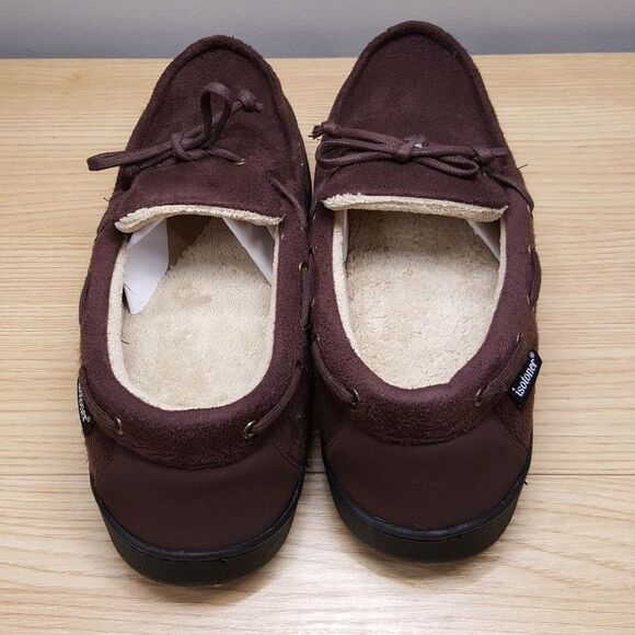 ISOTONER Slippers Mens Size 8 9 Brown Slip On Plush Lined Gel Memory Foam
